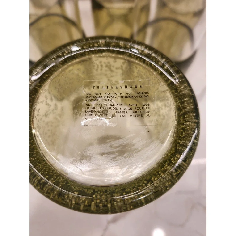 Pottery Barn Outdoor Picnic Acrylic Drinking Glasses Set of 6 Clear Green Bubble